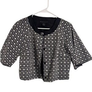Grace Dane Lewis Black White Embroidered Cotton Silk Lined Cropped Jacket M